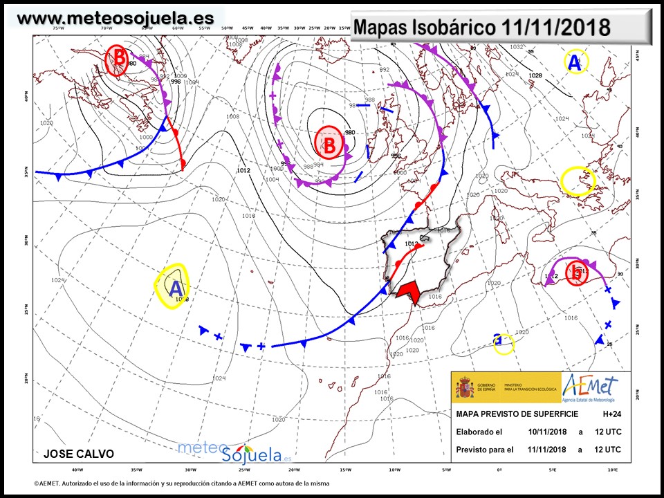 Mapa isobárico AEMET. Meteosojuela