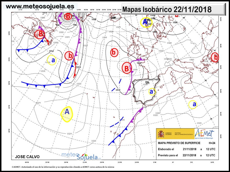 Mapa isobárico AEMET. Meteosojuela La Rioja