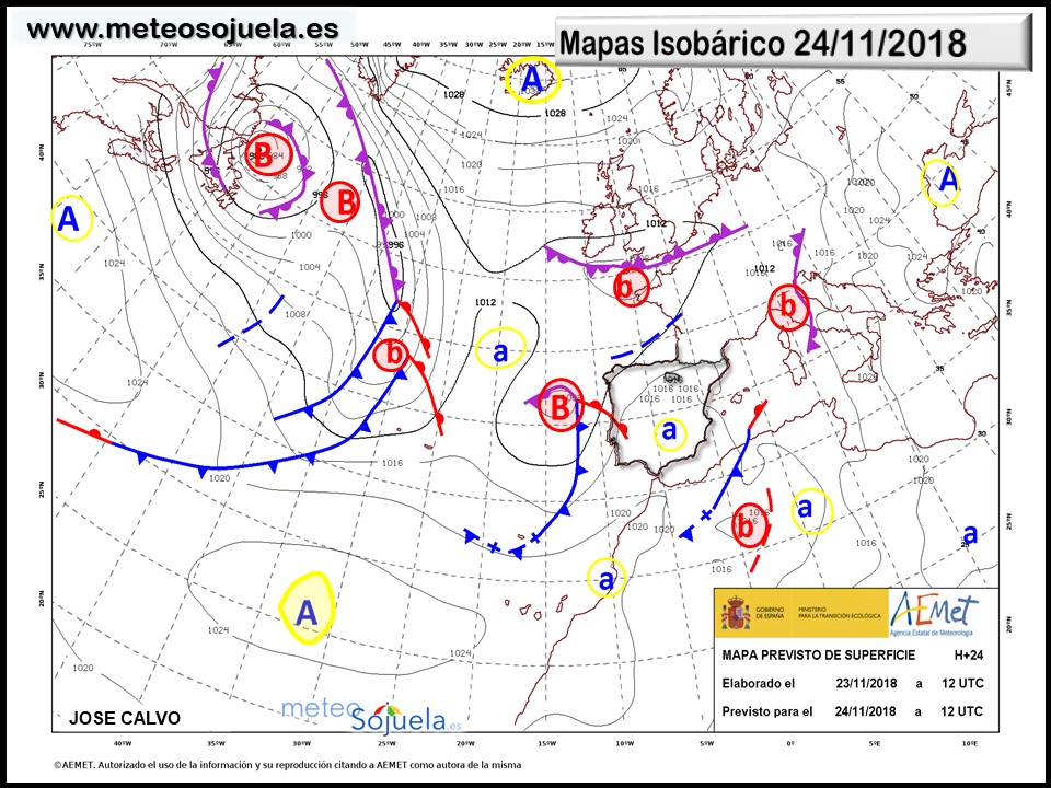 Mapa isobárico AEMET. Meteosojuela La Rioja