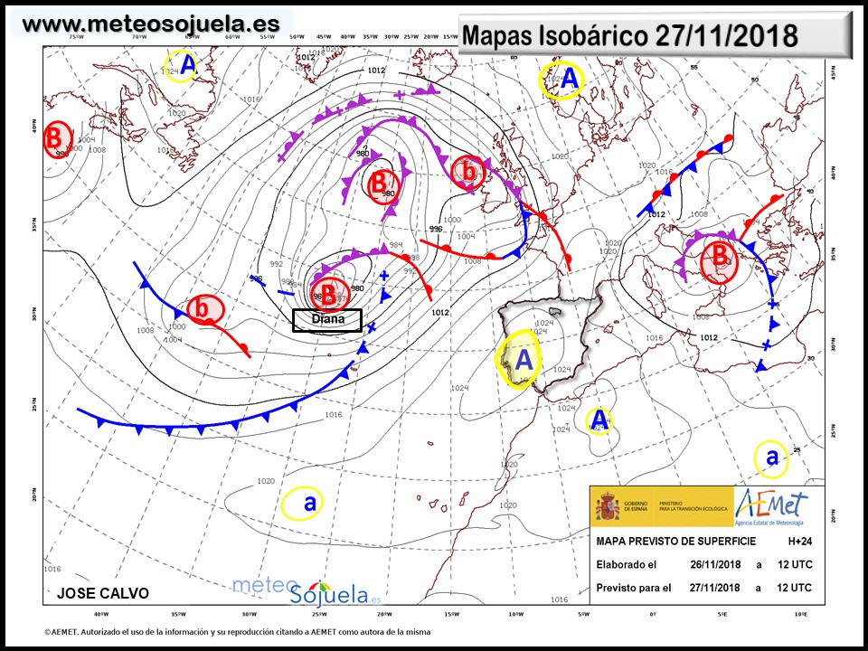 Mapa isobárico AEMET. Meteosojuela La Rioja