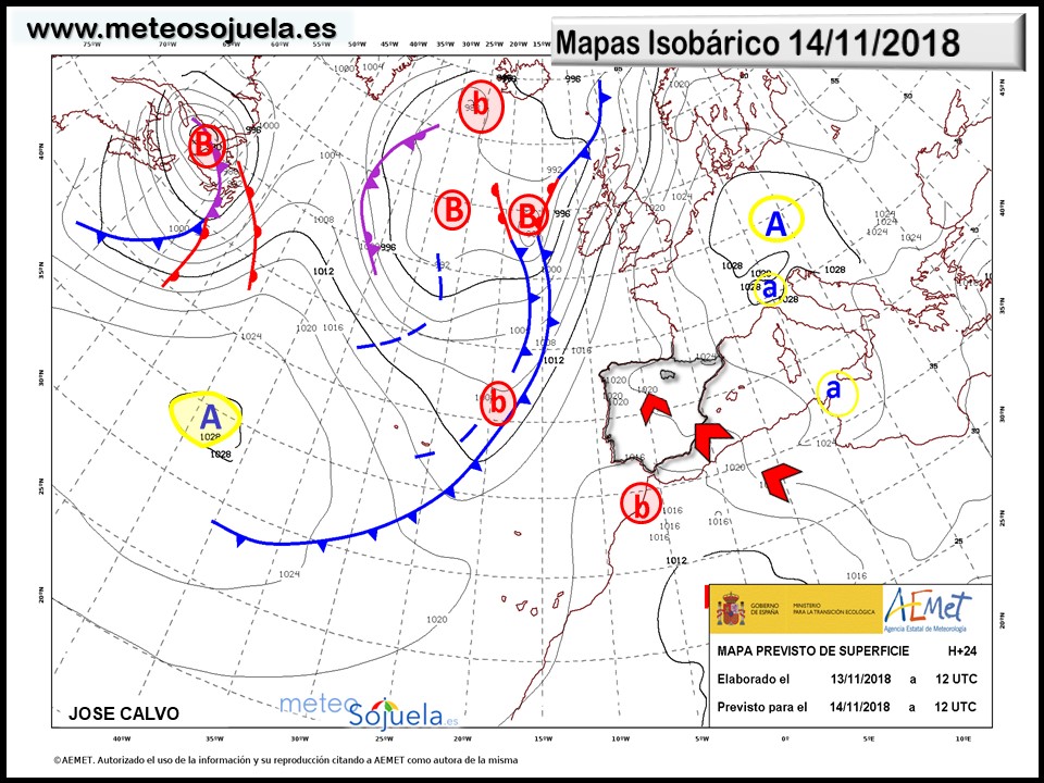 Mapa isobárico AEMET. Meteosojuela La Rioja