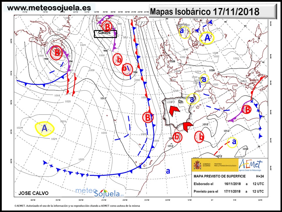 Mapa isobárico AEMET. Meteosojuela La Rioja
