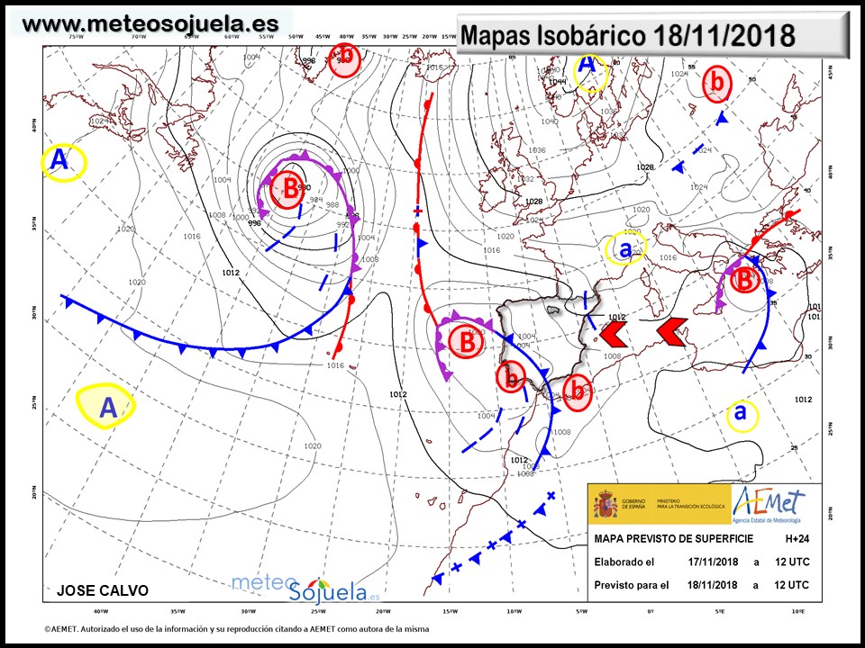 Mapa isobárico AEMET. Meteosojuela La Rioja