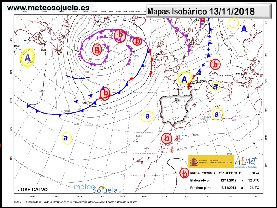 Mapa isobárico AEMET. Meteosojuela La Rioja