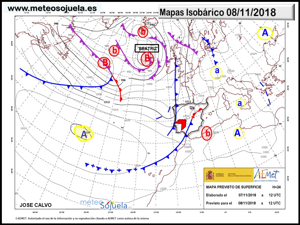 Mapa isobárico AEMET.Meteosojuela