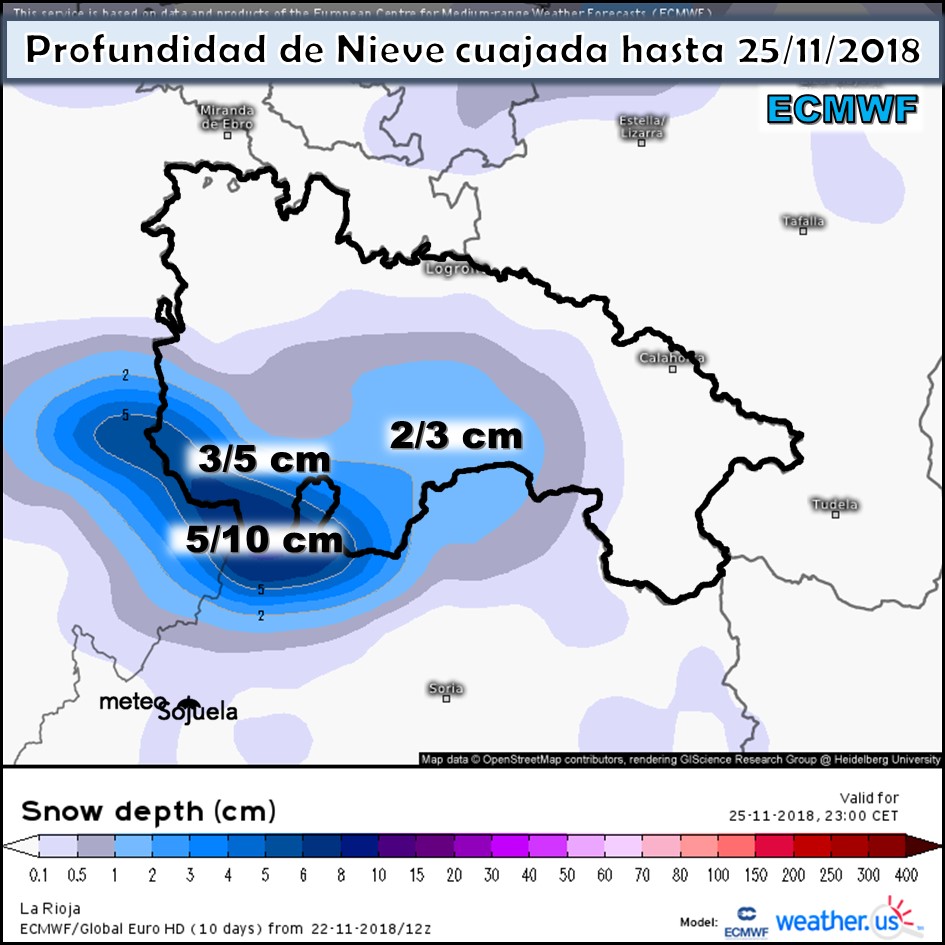 Nieve acumulada ECMWF. Meteosojuela La Rioja