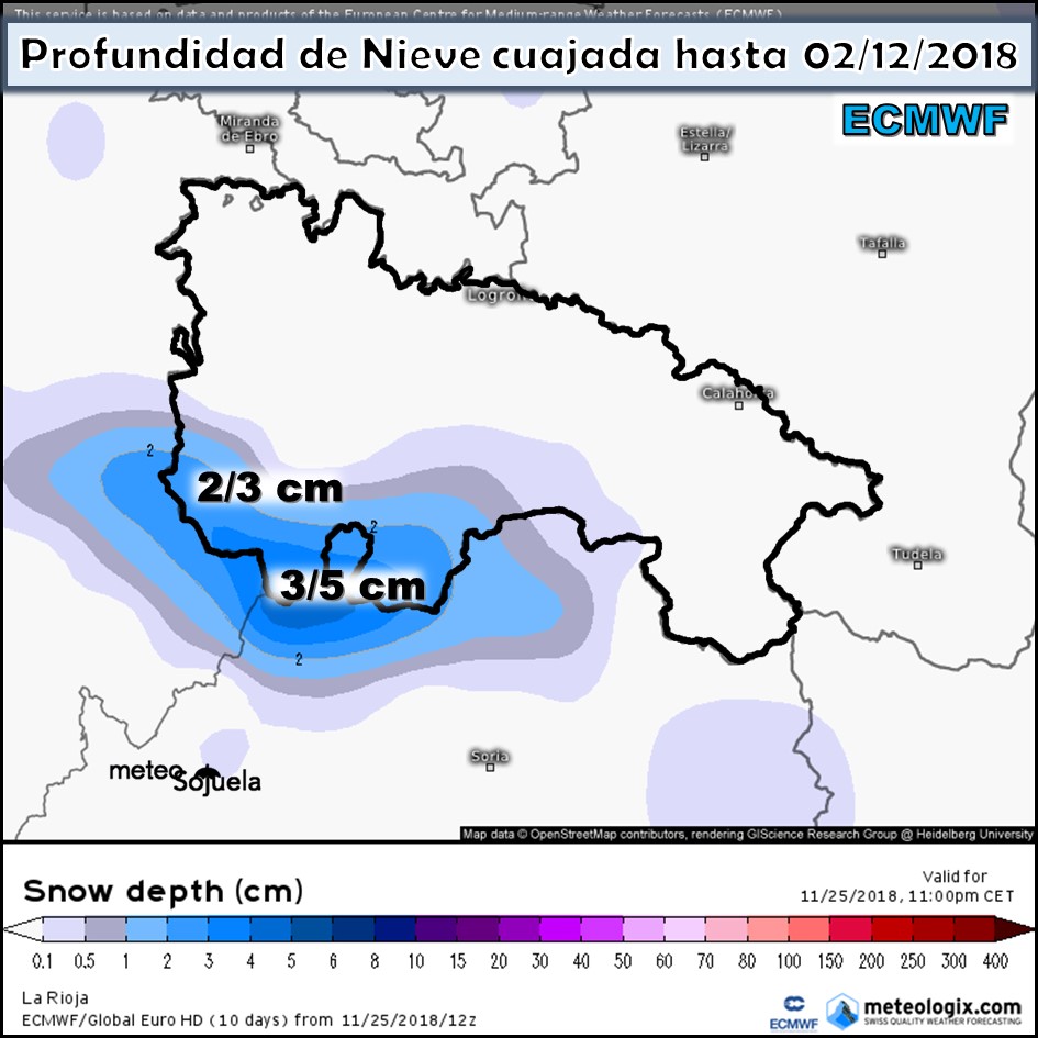 Nieve acumulada ECMWF. Meteosojuela