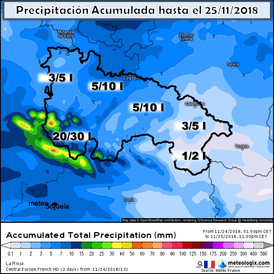 Precipitación Acumulada Meteofrance. Meteosojuela La Rioja