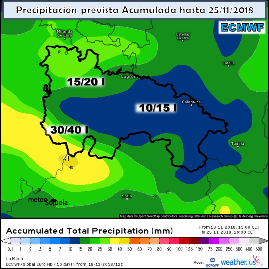 Precipitación acumulada ECMWF. Meteosojuela
