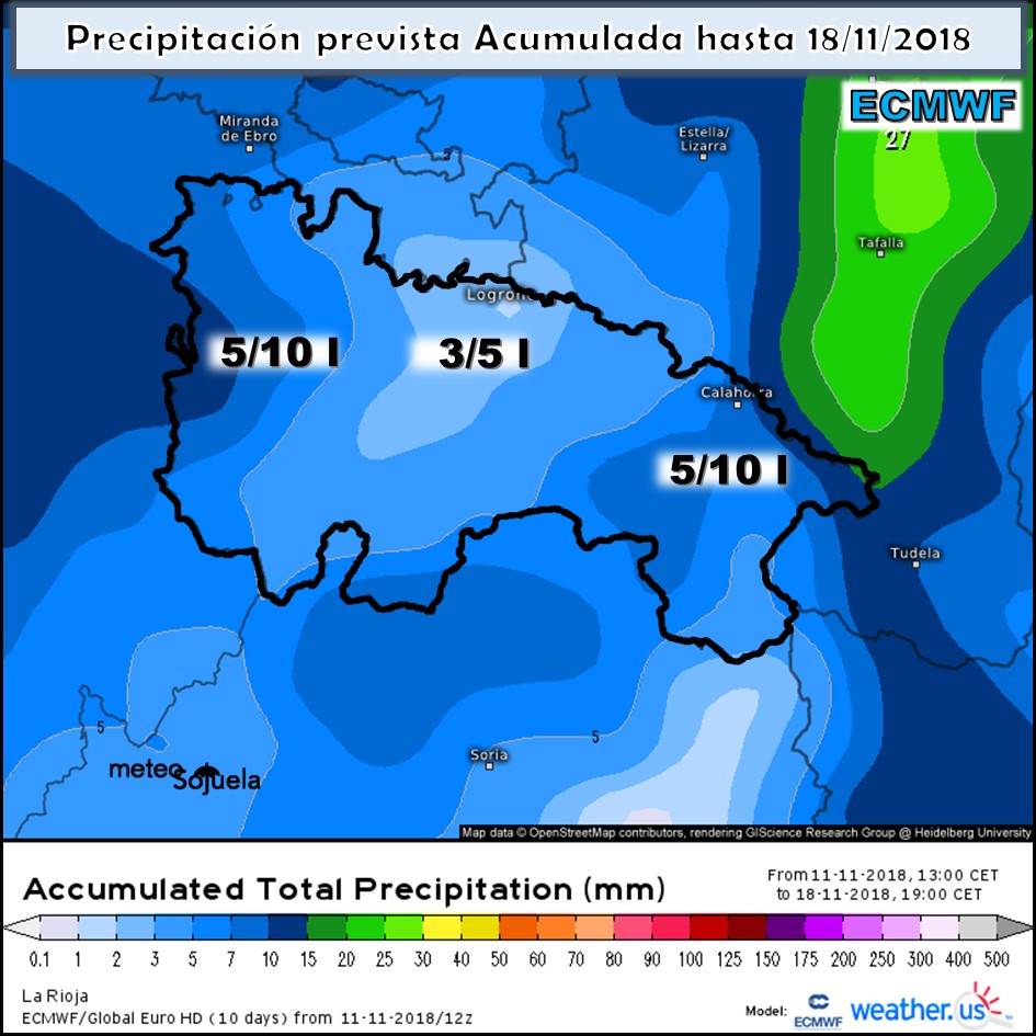 Precipitación acumulada ECMWF. Meteosojuela