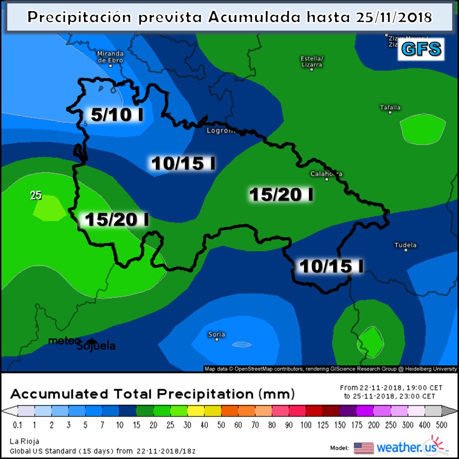 Precipitación acumulada GFS. Meteosojuela