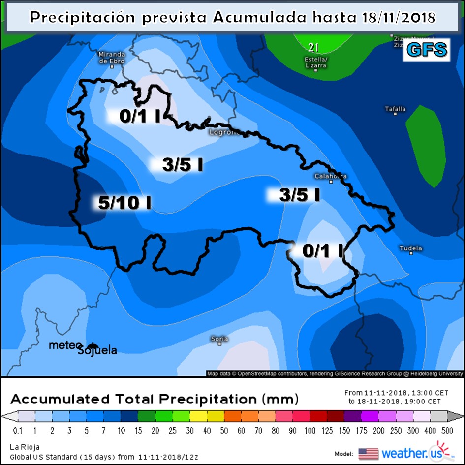 Precipitación acumulada GFS. Meteosojuela