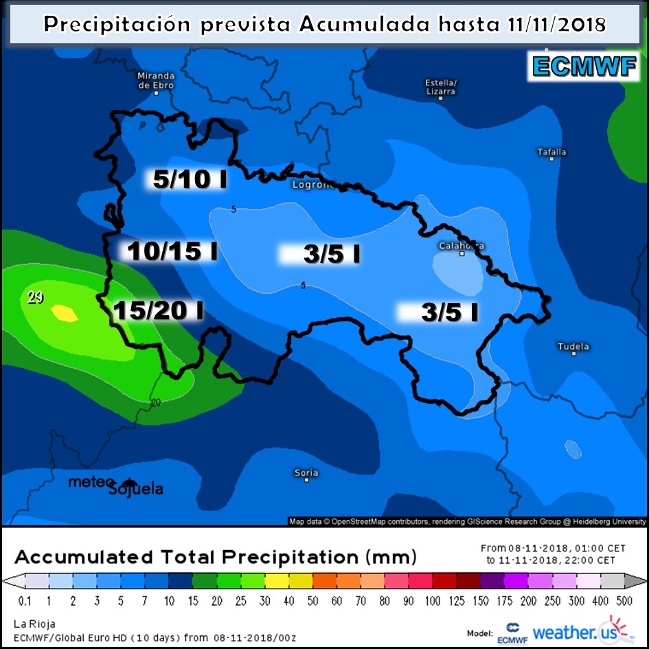 Precipitación lluvia acumulada. WetaherUs. Meteosojuela