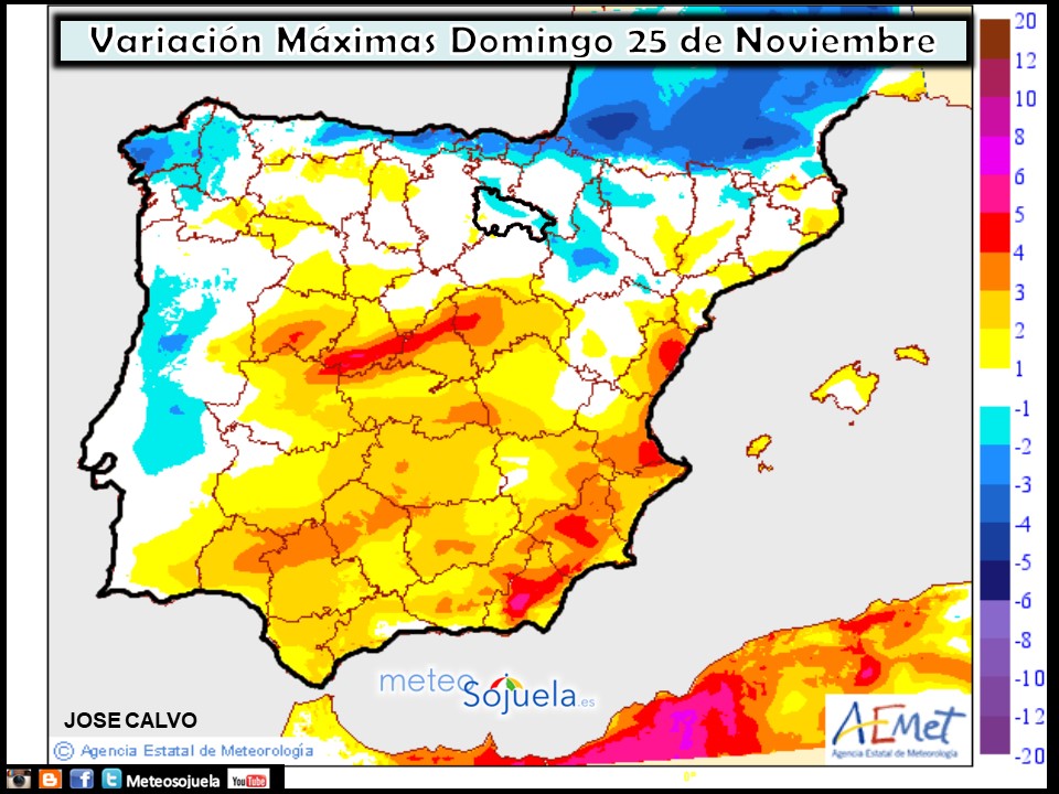 Variación de temperaturas máximas AEMET. Meteosojuela