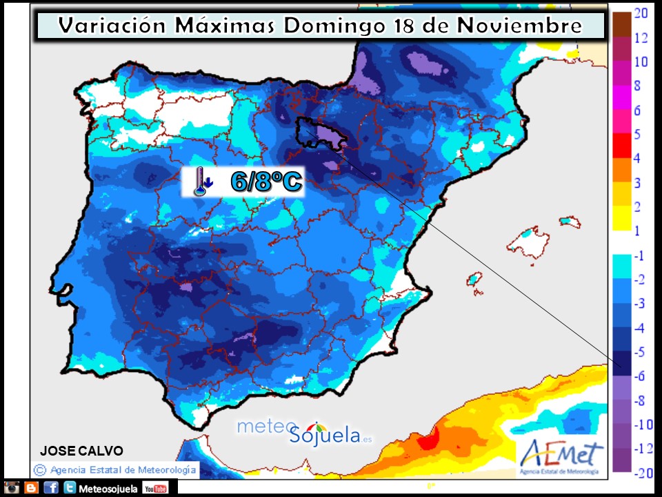 Variación de temperaturas máximas AEMET. Meteosojuela