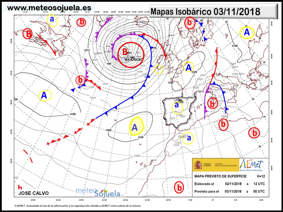 Mapa meteorologico isobárico de hoy en La Rioja. Meteosojuela