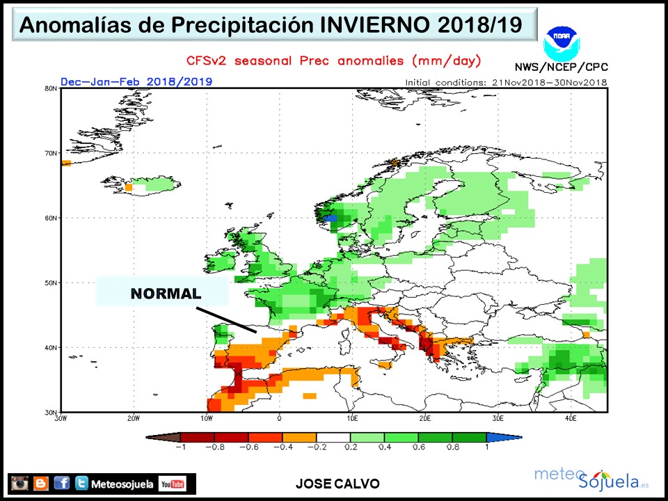 ANOMALIAS INVIERNO 2018 PRECIPITACION CFS