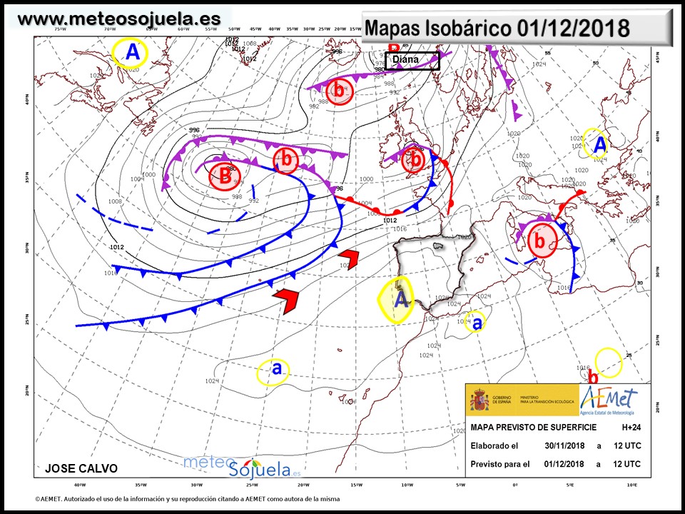 Mapa isobárico AEMET. Meteosojuela La Rioja