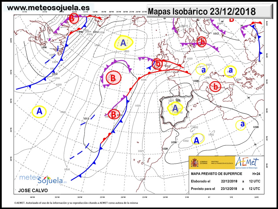 Mapa isobárico AEMET. Meteosojuela La Rioja