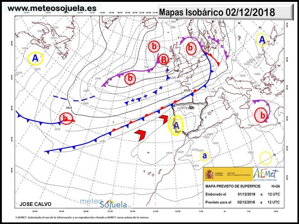 Mapa isobárico AEMET. Meteosojuela La Rioja