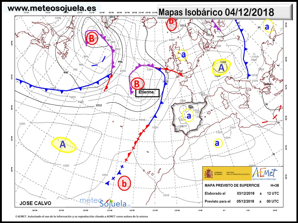 Mapa isobárico AEMET. Meteosojuela La Rioja
