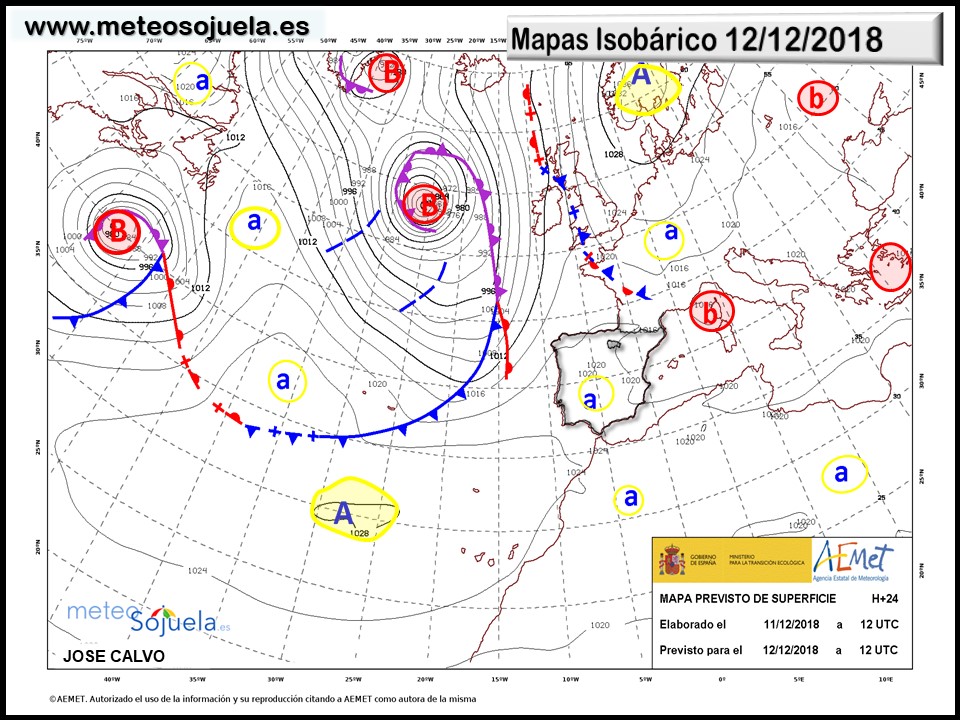 Mapa isobárico AEMET. Meteosojuela La Rioja