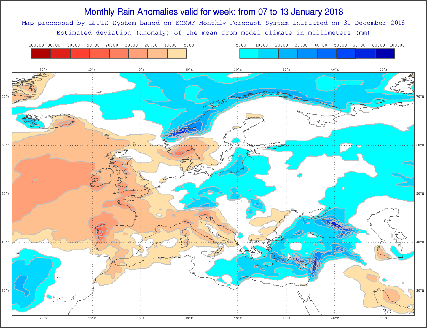 Anomalías Precipitación Enero 2 semana ECMWF