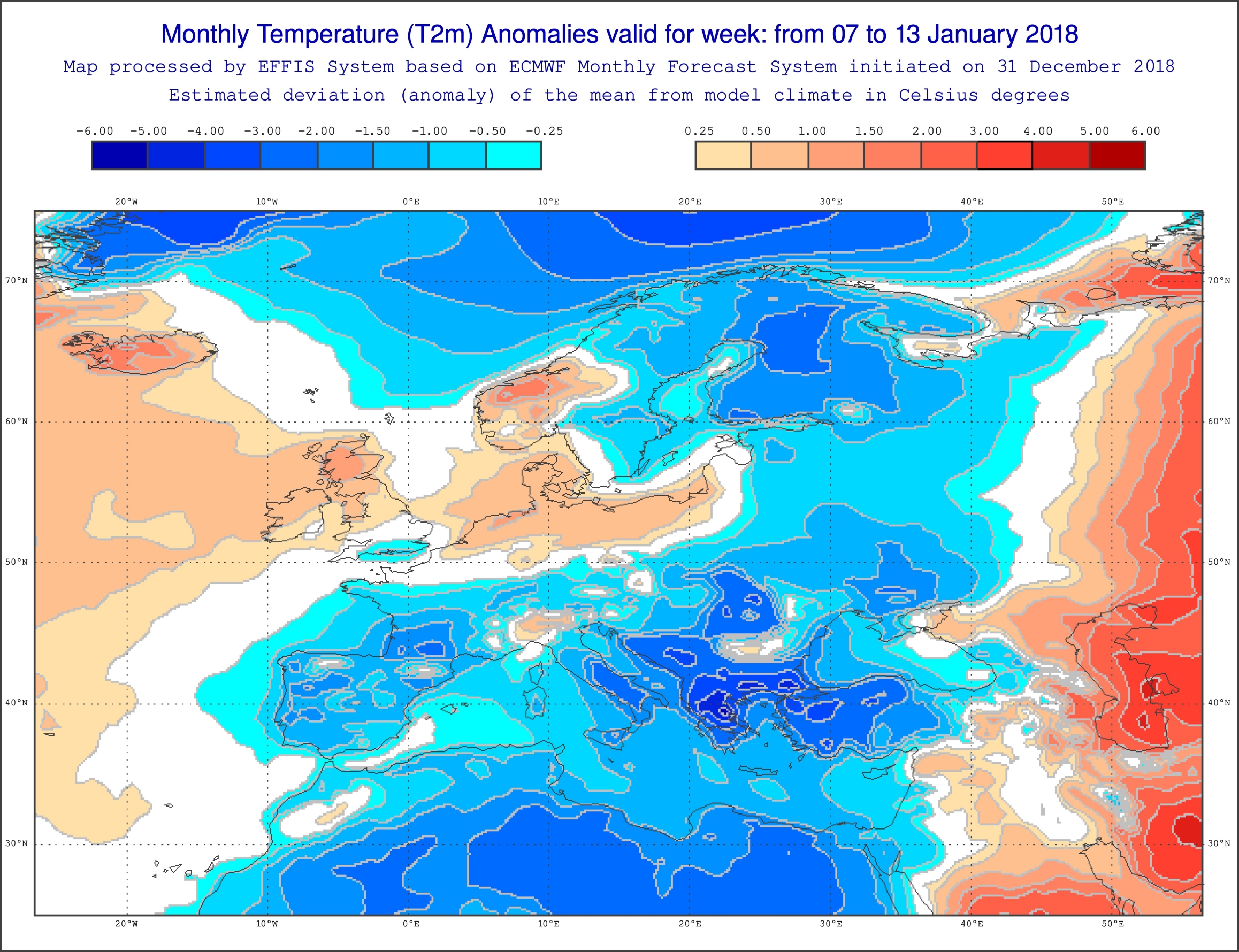 Anomalías Temperaturas Enero 2 semana ECMWF
