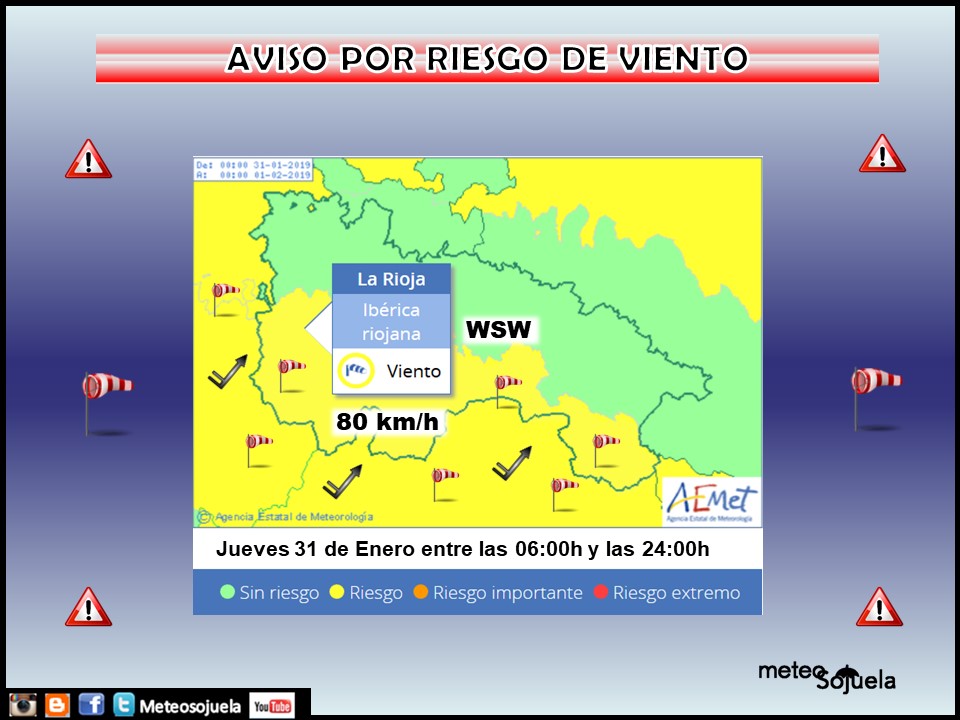Aviso Amarillo Viento AEMET. 28 Meteosojuela La Rioja