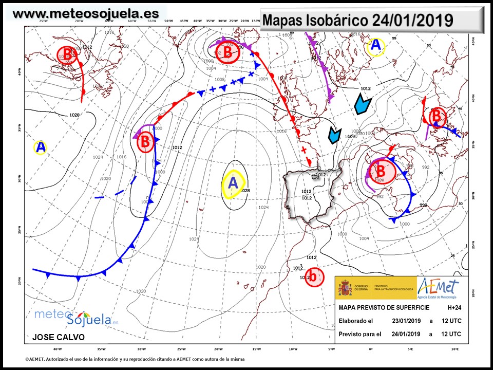 Mapa isobárico AEMET. Meteosojuela La Rioja