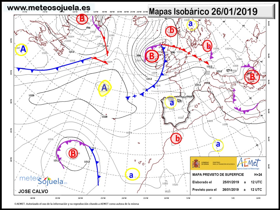 Mapa isobárico AEMET. Meteosojuela La Rioja
