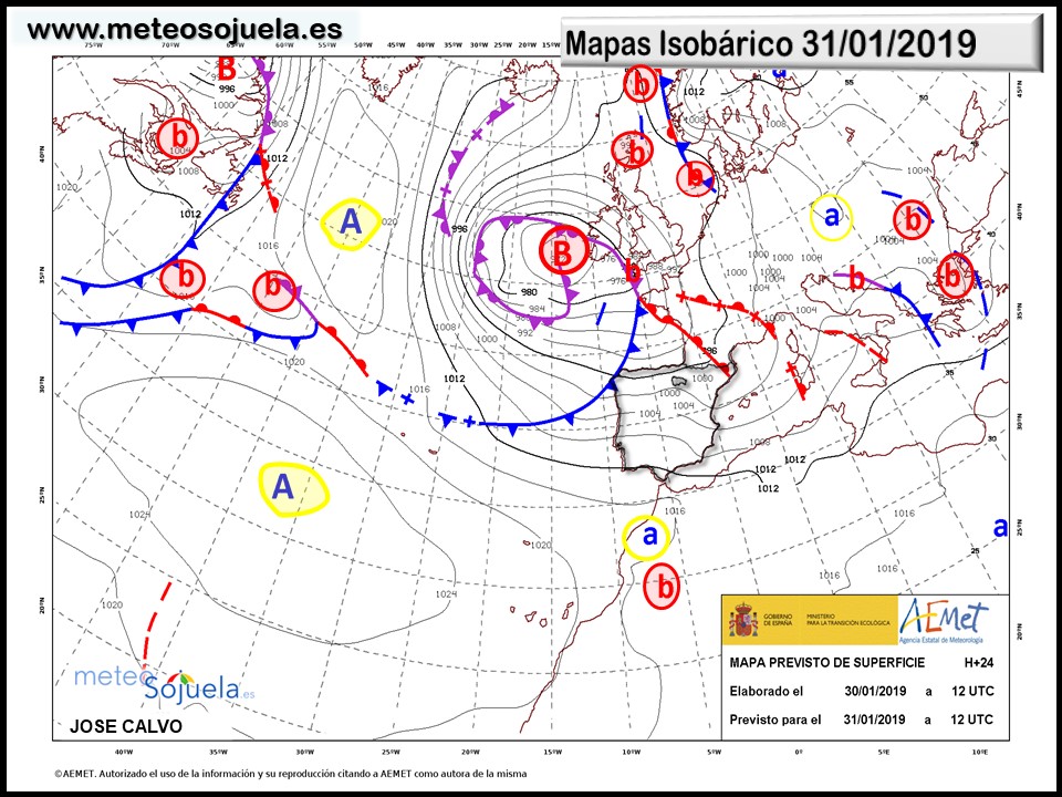 Mapa isobárico AEMET. Meteosojuela La Rioja