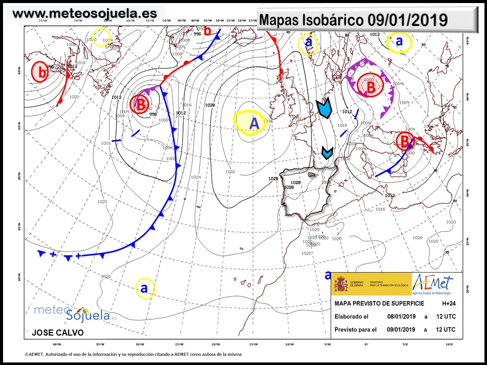 Mapa isobárico AEMET. Meteosojuela La Rioja
