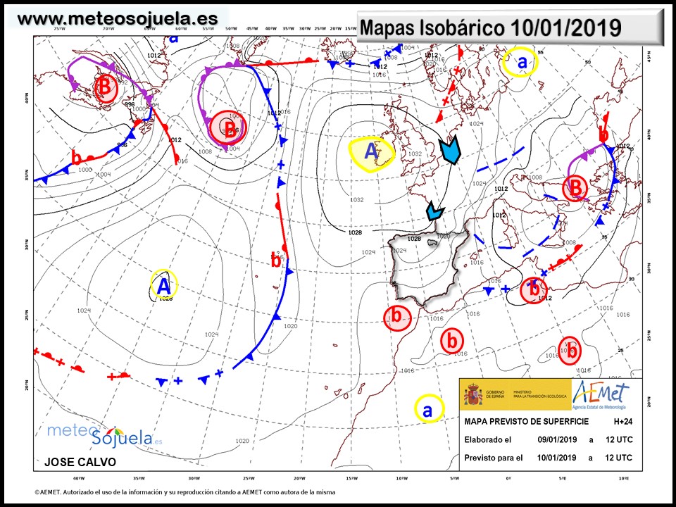 Mapa isobárico AEMET. Meteosojuela La Rioja