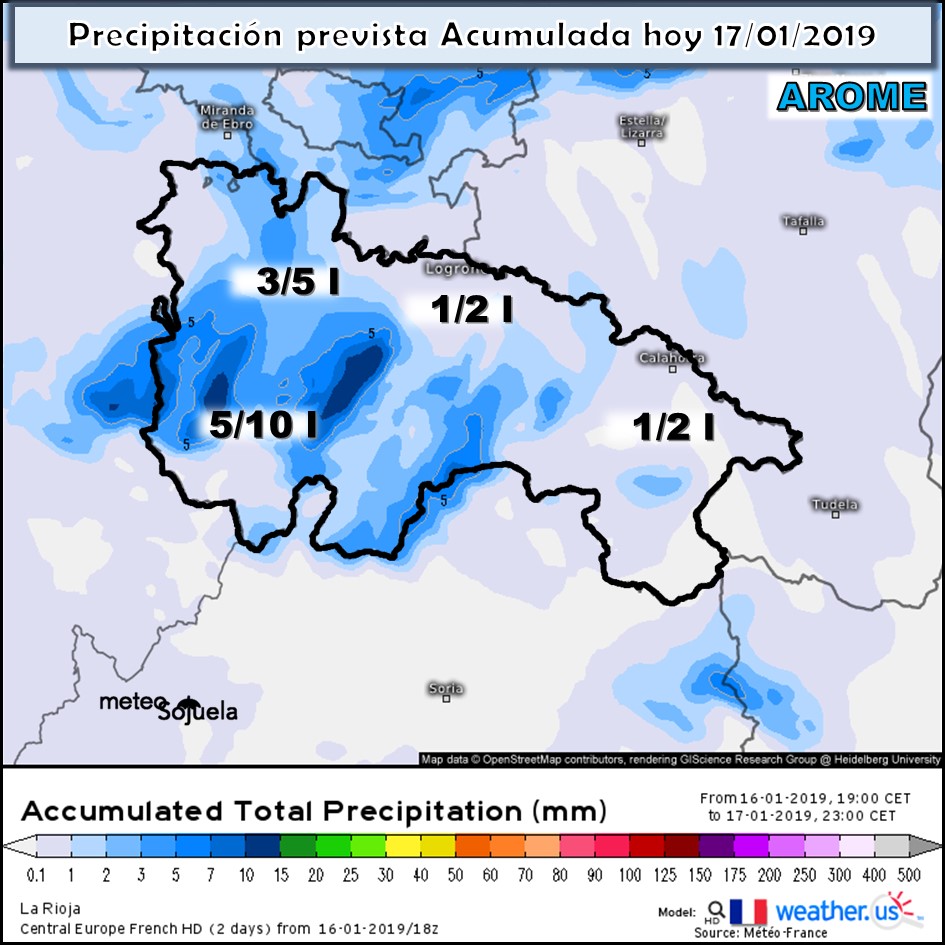 Modelos de Precipitación Acumulada. AROME. Meteosojuela la Rioja