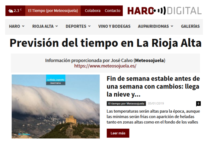 Portada Harodigital.com 05012019 Meteosojuela. La Rioja Portada Harodigital.com 05012019 Meteosojuela. La Rioja