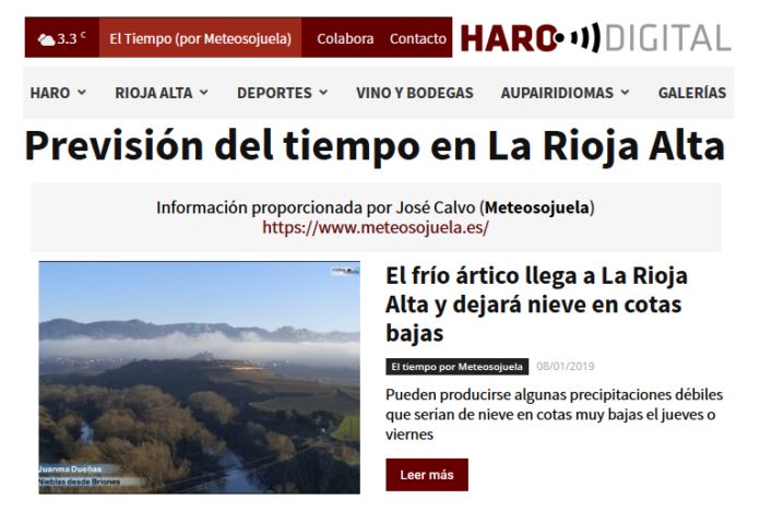 Portada Harodigital.com 08012019 Meteosojuela. La Rioja Portada Harodigital.com 08012019 Meteosojuela. La Rioja