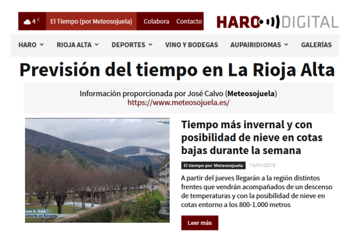 Portada Harodigital.com 15012019 Meteosojuela. La Rioja Portada Harodigital.com 15012019 Meteosojuela. La Rioja