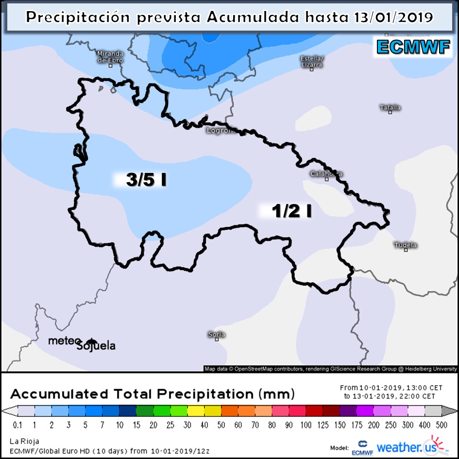Precipitación acumulada ECMWF. Meteosojuela
