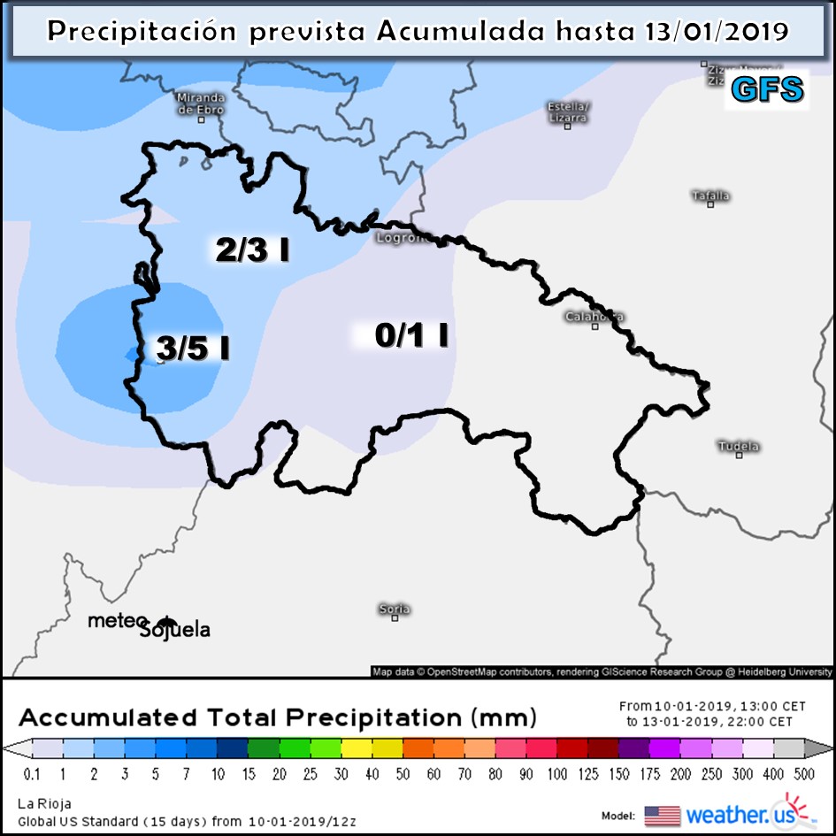 Precipitación acumulada GFS. MeteosojuelaLa Rioja
