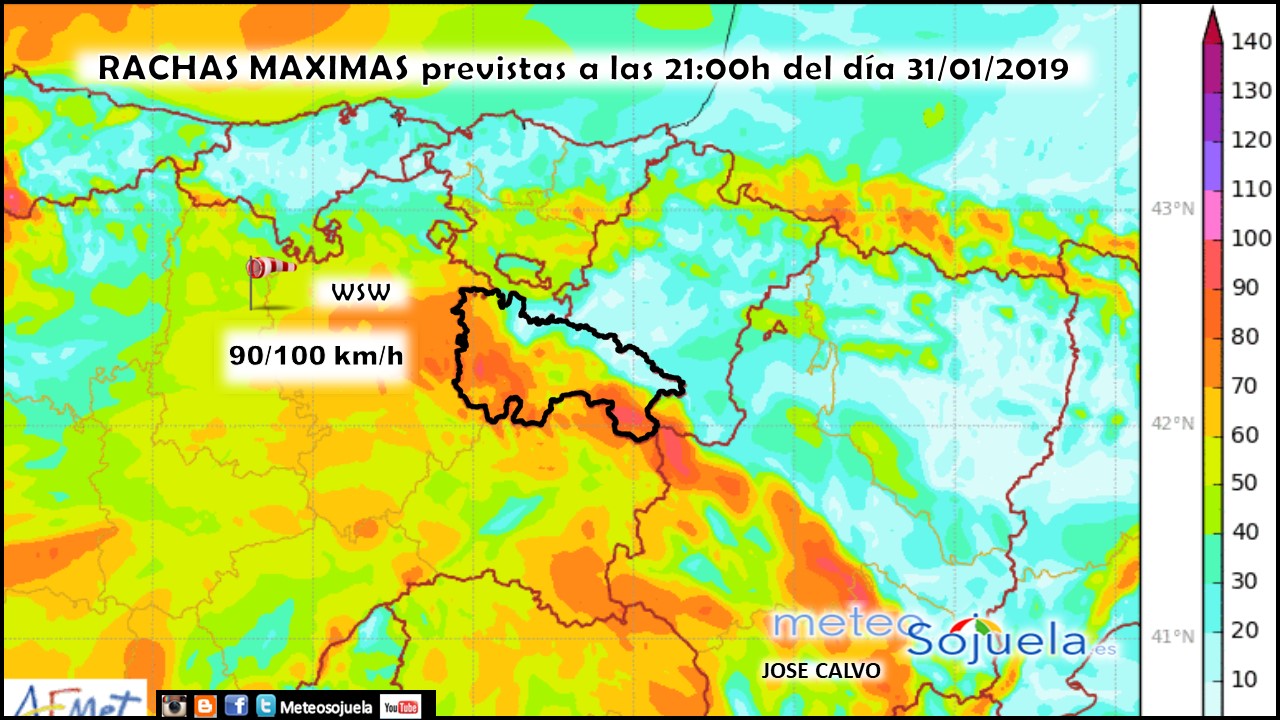 Rachas Máximas de Viento Harmonie. Meteosojuela