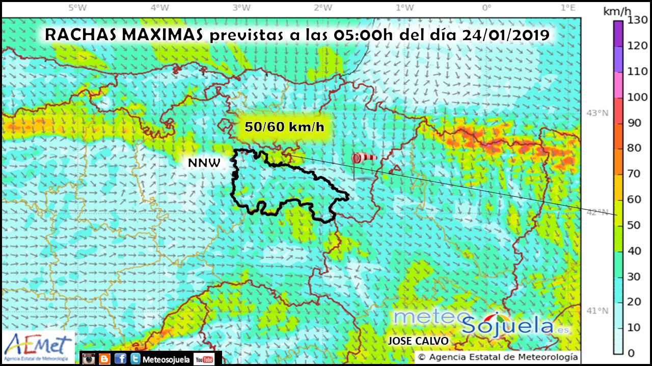 Rachas de viento modelo HARMONIE. Meteosojuela