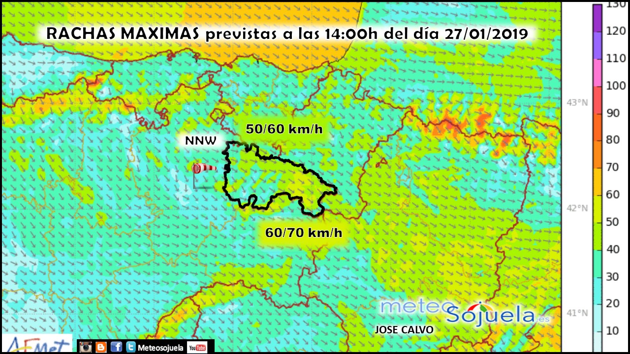 Rachas de viento modelo HARMONIE. Meteosojuela
