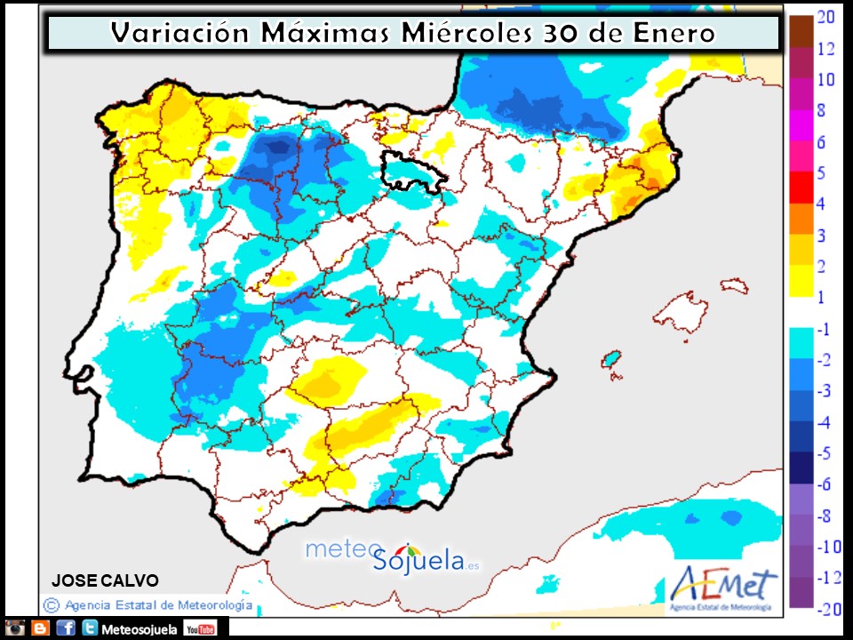 Variación de temperaturas máximas AEMET. Meteosojuela