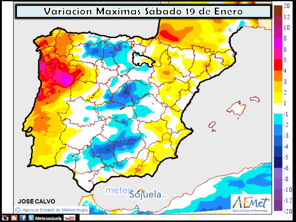 Variación de temperaturas máximas AEMET. Meteosojuela