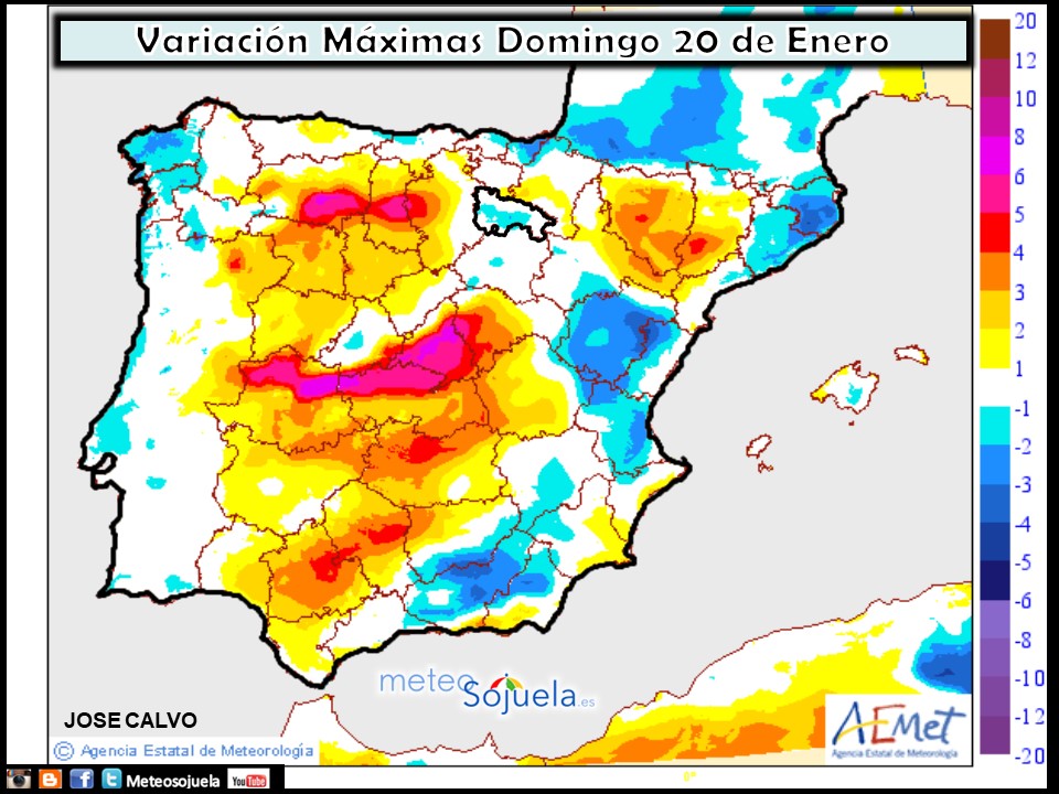 Variación de temperaturas máximas AEMET. Meteosojuela