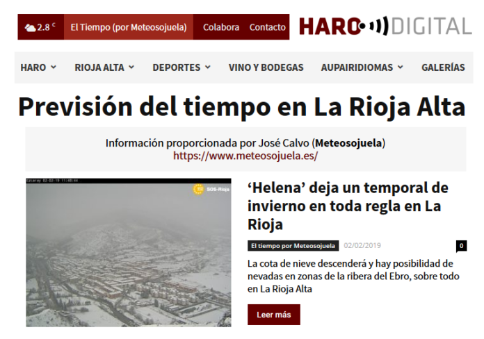 Portada Harodigital.com 05022019 Meteosojuela. La Rioja Portada Harodigital.com 05022019 Meteosojuela. La Rioja