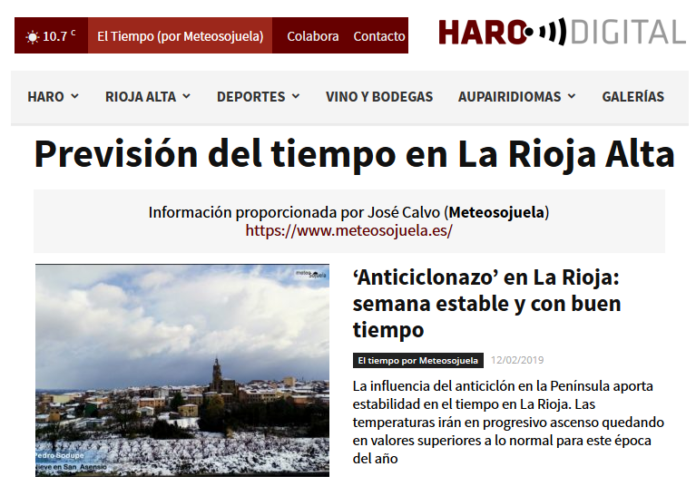 Portada Harodigital.com 12022019 Meteosojuela. La Rioja Portada Harodigital.com 12022019 Meteosojuela. La Rioja