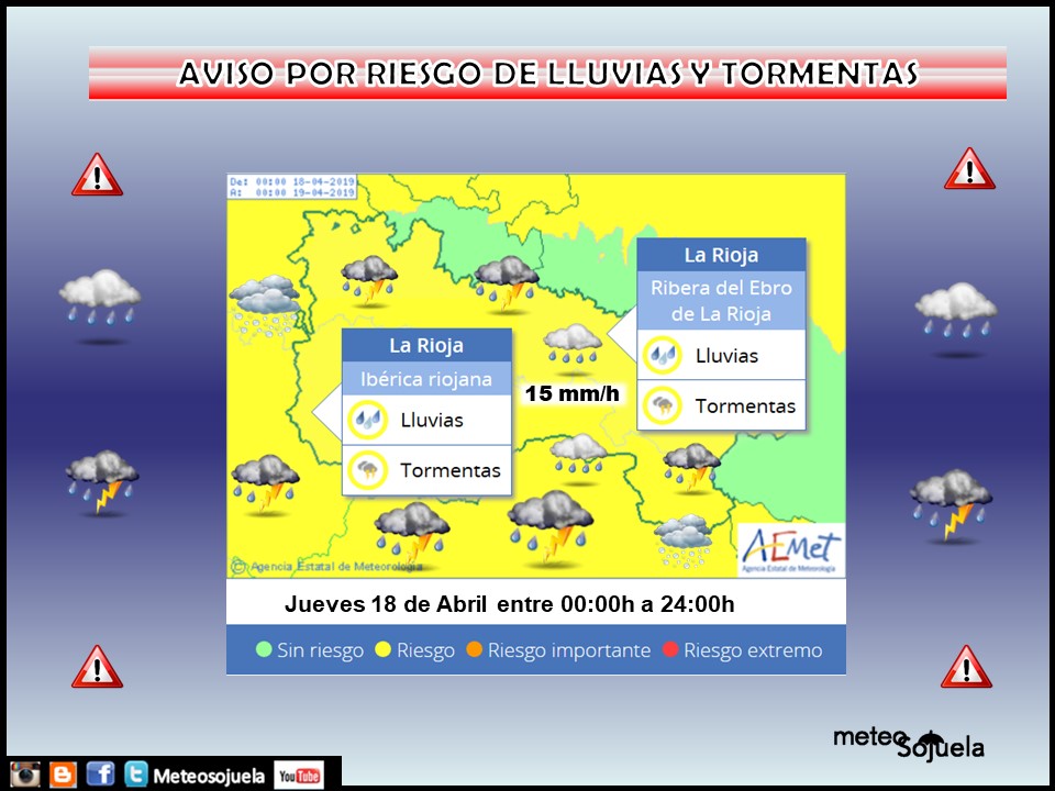 Aviso Amarillo por Tormentas y LLuvia. AEMET. Meteosojuela