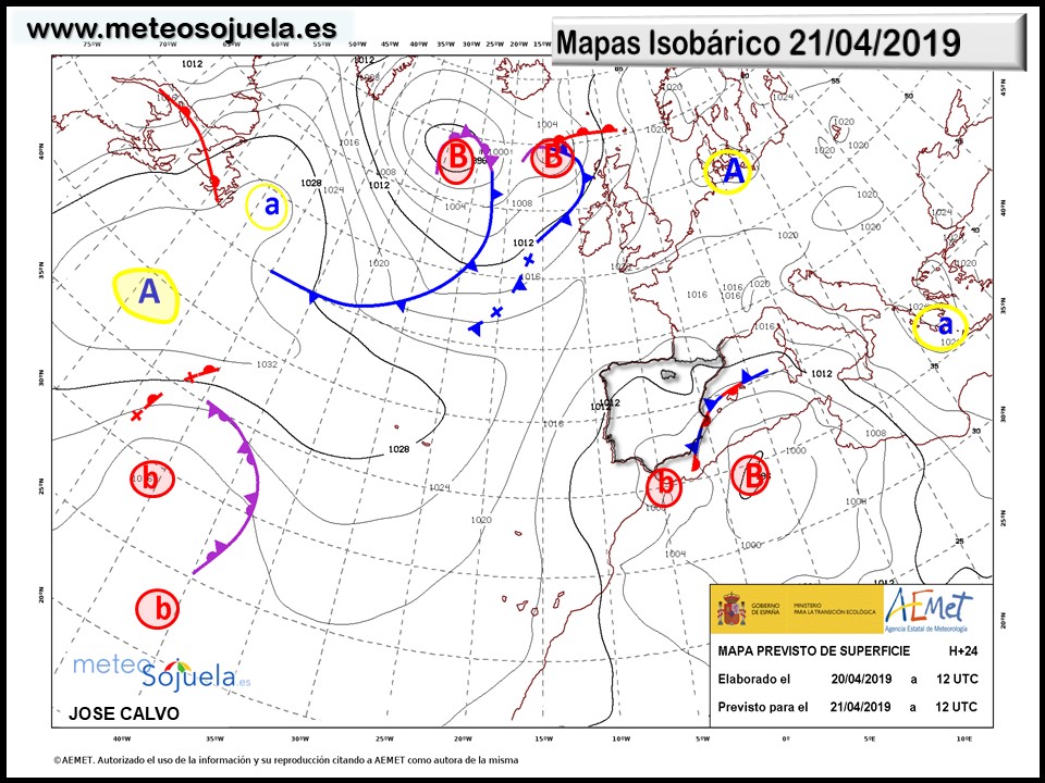Mapa isobárico AEMET. Meteosojuela La Rioja